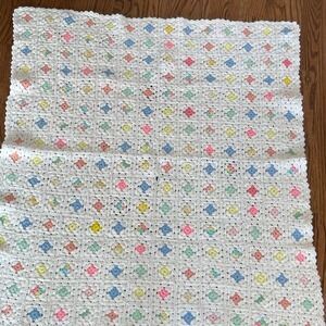 Handmade Crochet Granny Square Baby Blanket Afghan Pink Yellow Blue Green Unisex
